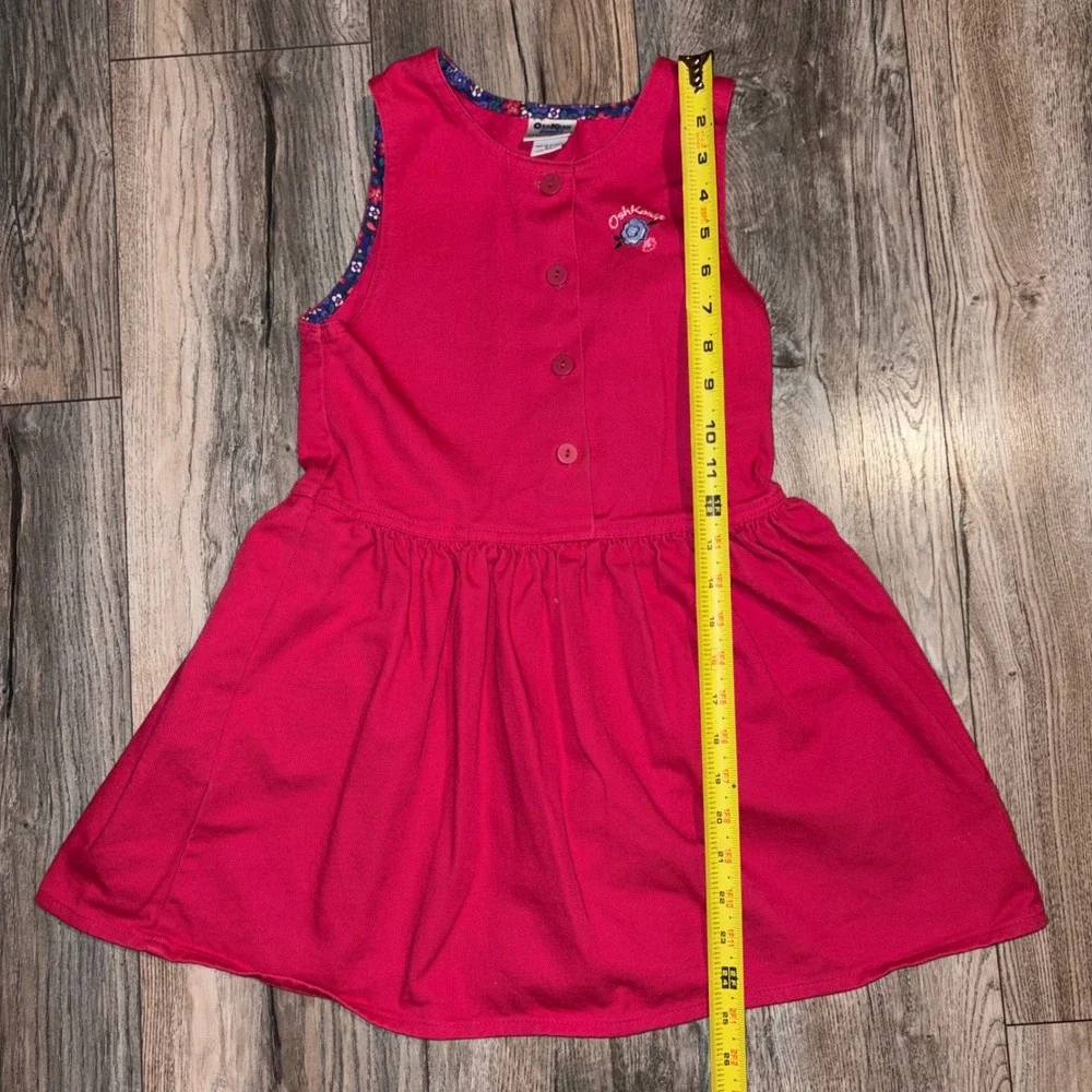 Vintage OshKosh Bgosh Girls Pink Cotton Button Front Floral Dress Made in USA 6X
